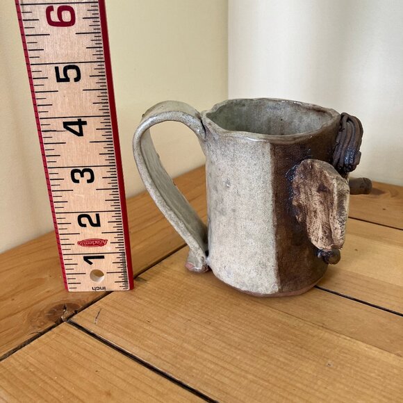 Ugly Face Buck Tooth Stoneware Mug Ceramic Pottery Cup with Handle 4" tall - Picture 6 of 8